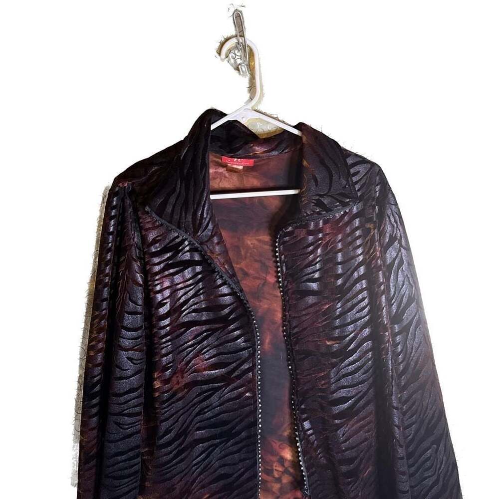 TC Collection Vintage Animal Print Metallic Textured Zip Front Jacket
